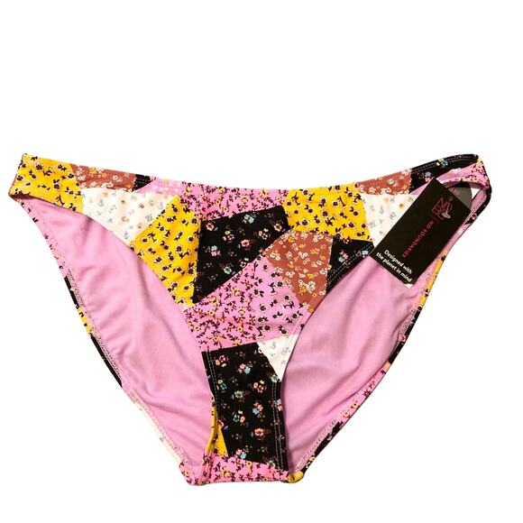 NoBo No Boundaries Bikini Bottoms XL (15-17) Pink Patchwork Floral High Leg - Picture 1 of 14